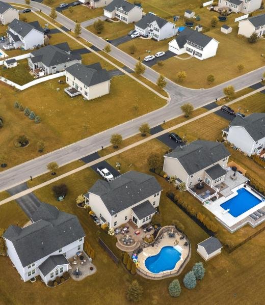 Spacious new single family homes in upstate New York residential area. Real estate development in american suburbs.